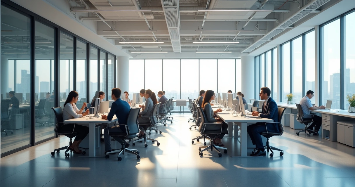 Office layout with private and open workspaces 