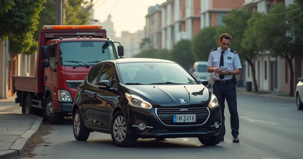 Oficial ao lado de carro financiado em abordagem formal