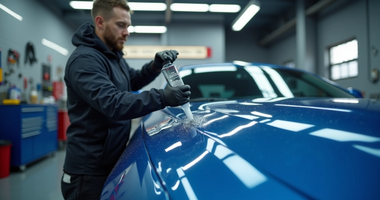 Aplicação profissional de vitrificação em oficina automotiva 