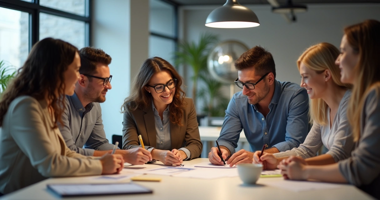 Equipo diverso colaborando en una oficina moderna 