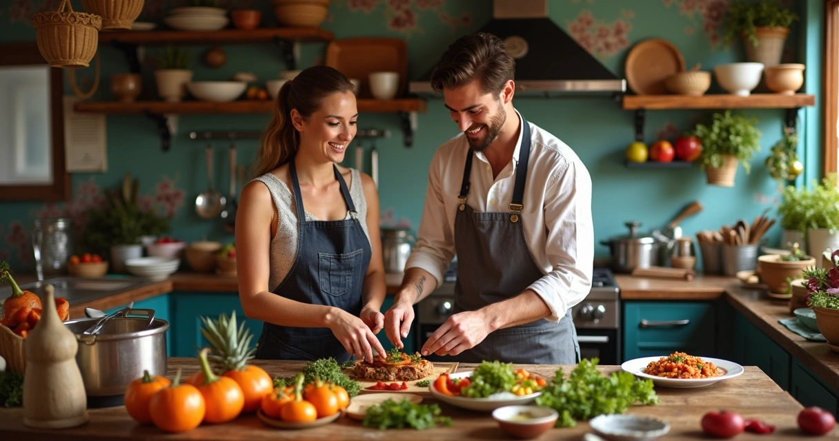 Turista com avental aprendendo culinária típica em oficina 