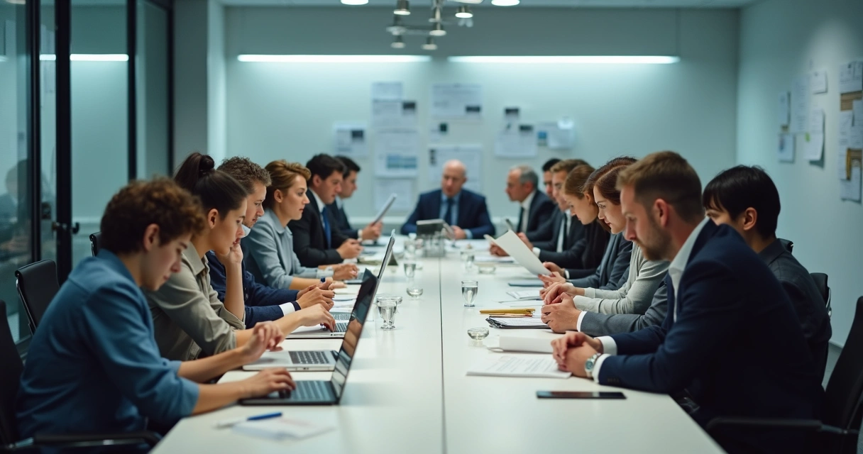 Equipos de trabajo en una oficina mirándose con desconfianza 