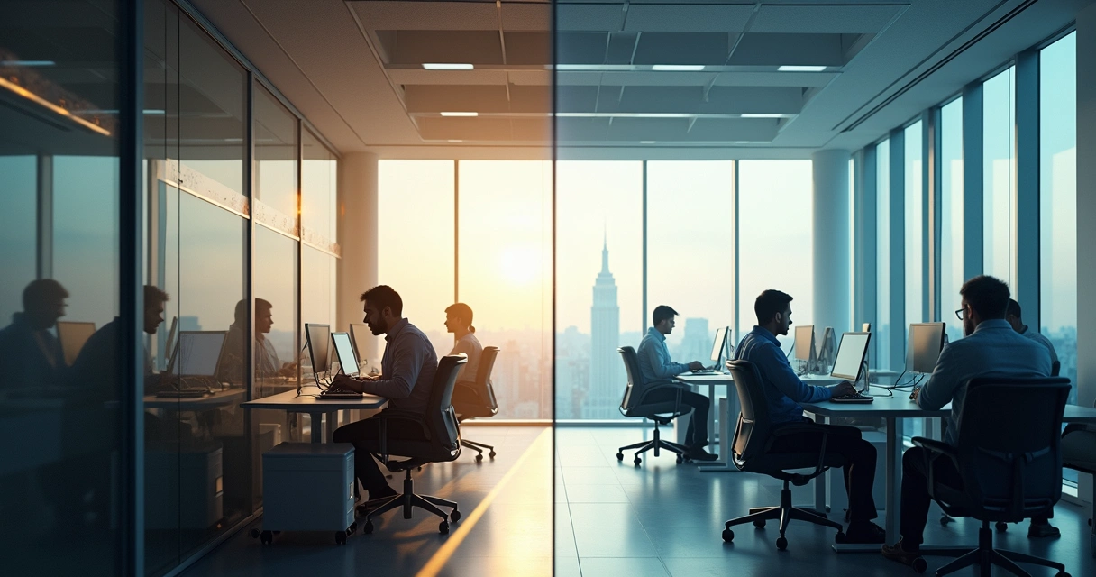 Contraste de luz y sombra en una oficina moderna 