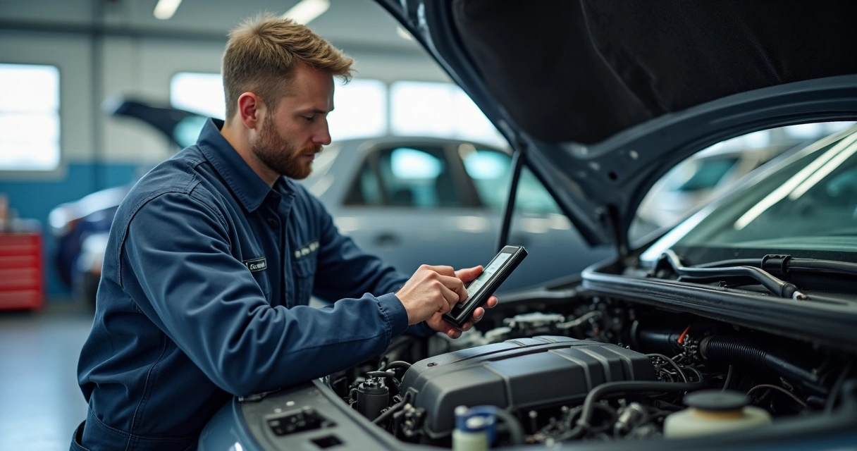 Oficina realizando revisão no sistema de ar-condicionado de carro 
