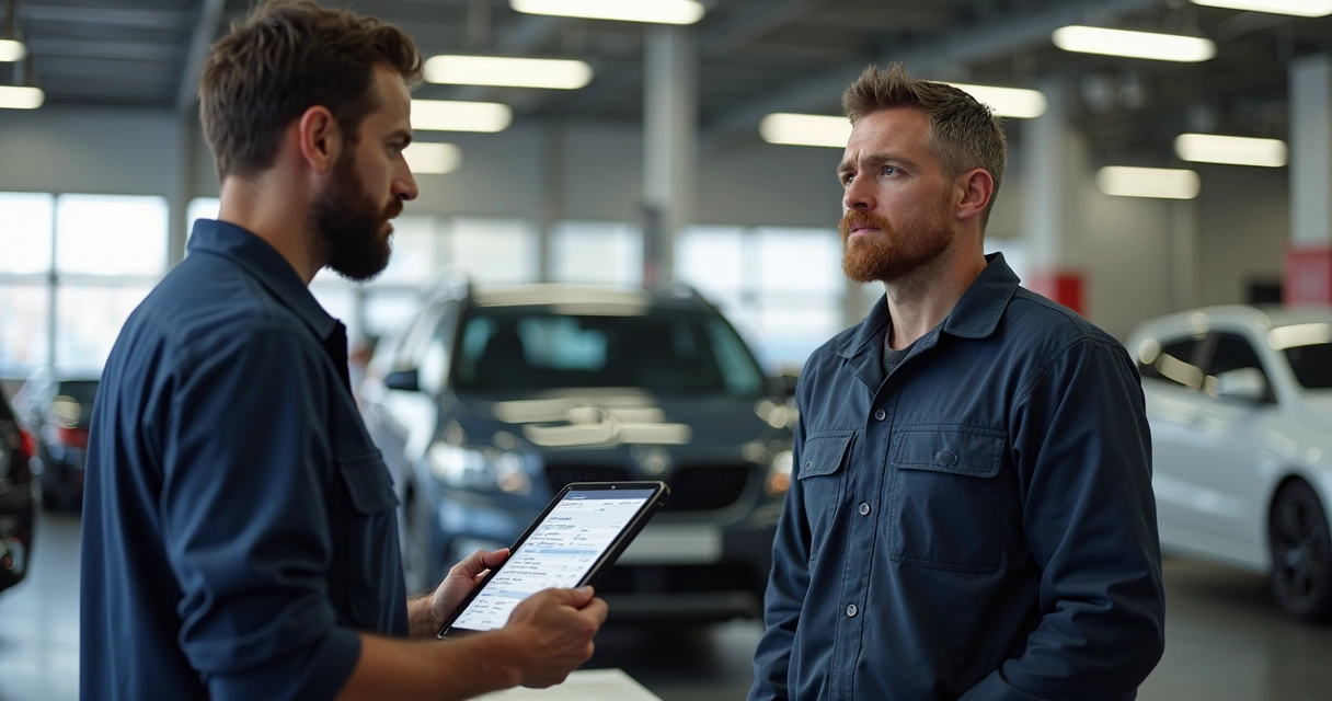 Mecânico conversando com cliente esperando orçamento 
