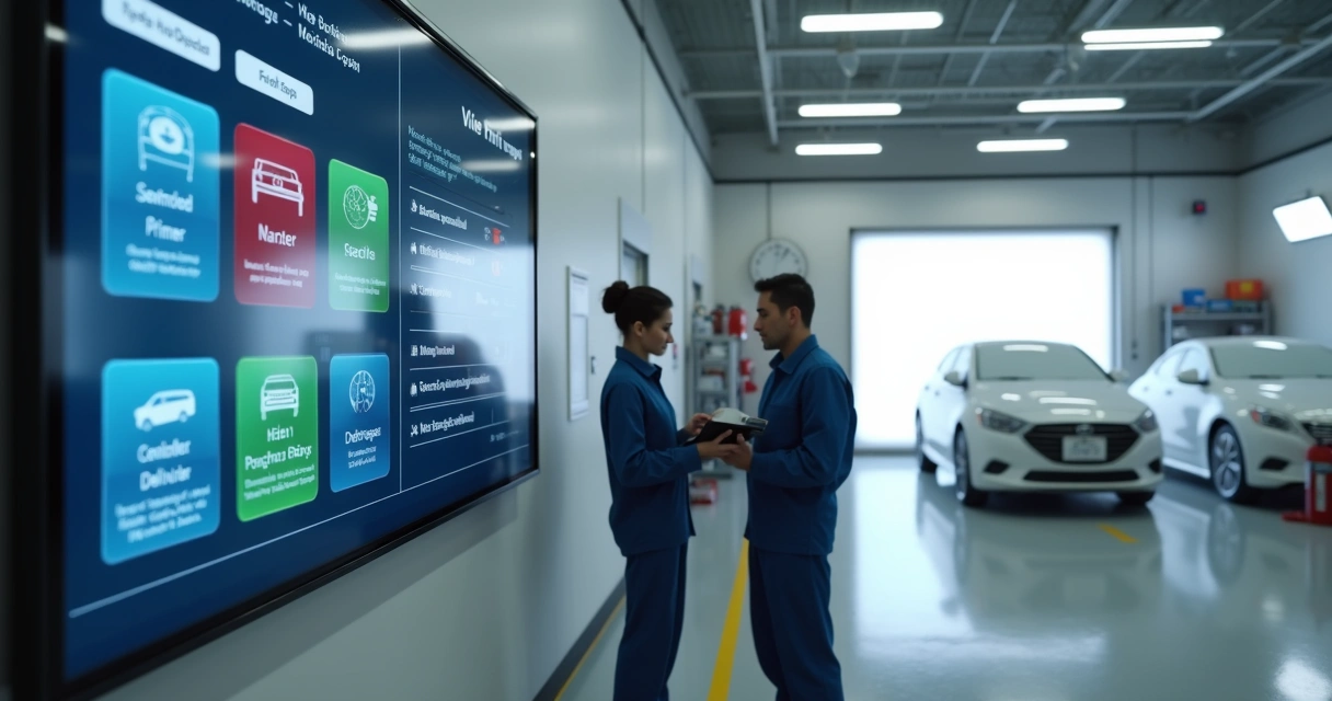 Painel de controle com carros em processo de pintura