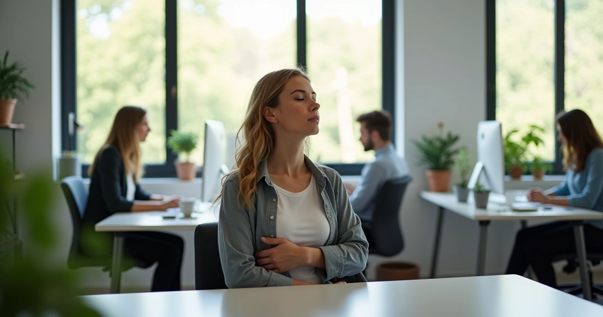 Ejercicio respiración profunda en oficina