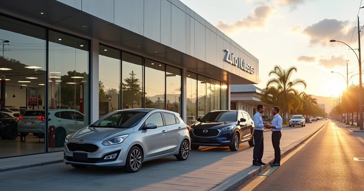 Fachada de centro automotivo moderno em avenida movimentada de Belo Horizonte 