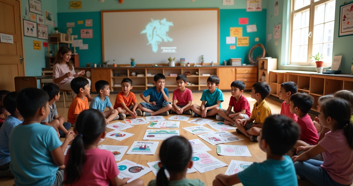 Oficina socioeducativa com crianças e educador social 