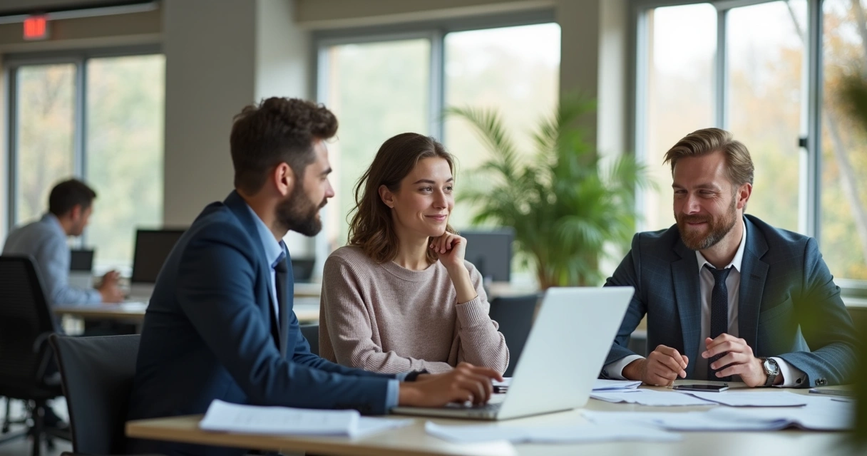 Personas trabajando en oficina reflejando emociones distintas 