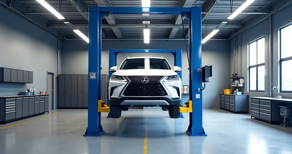 Novo elevador automotivo instalado em oficina moderna 