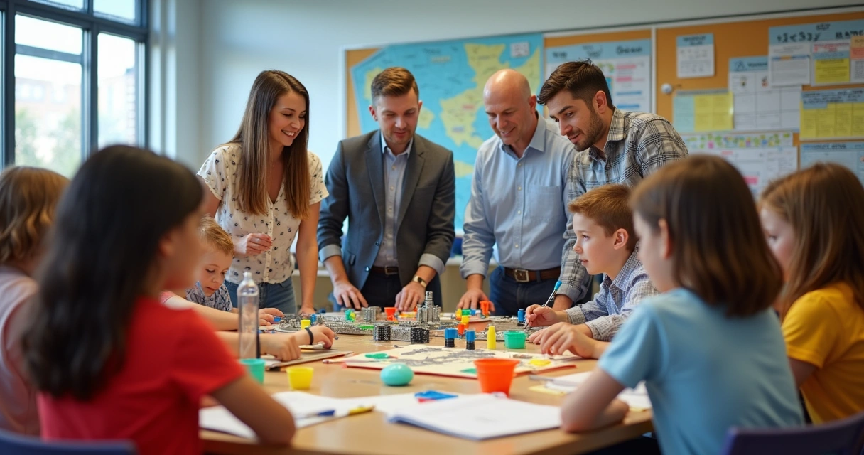 Oficina com professores universitários, servidores da prefeitura e crianças em atividade educativa