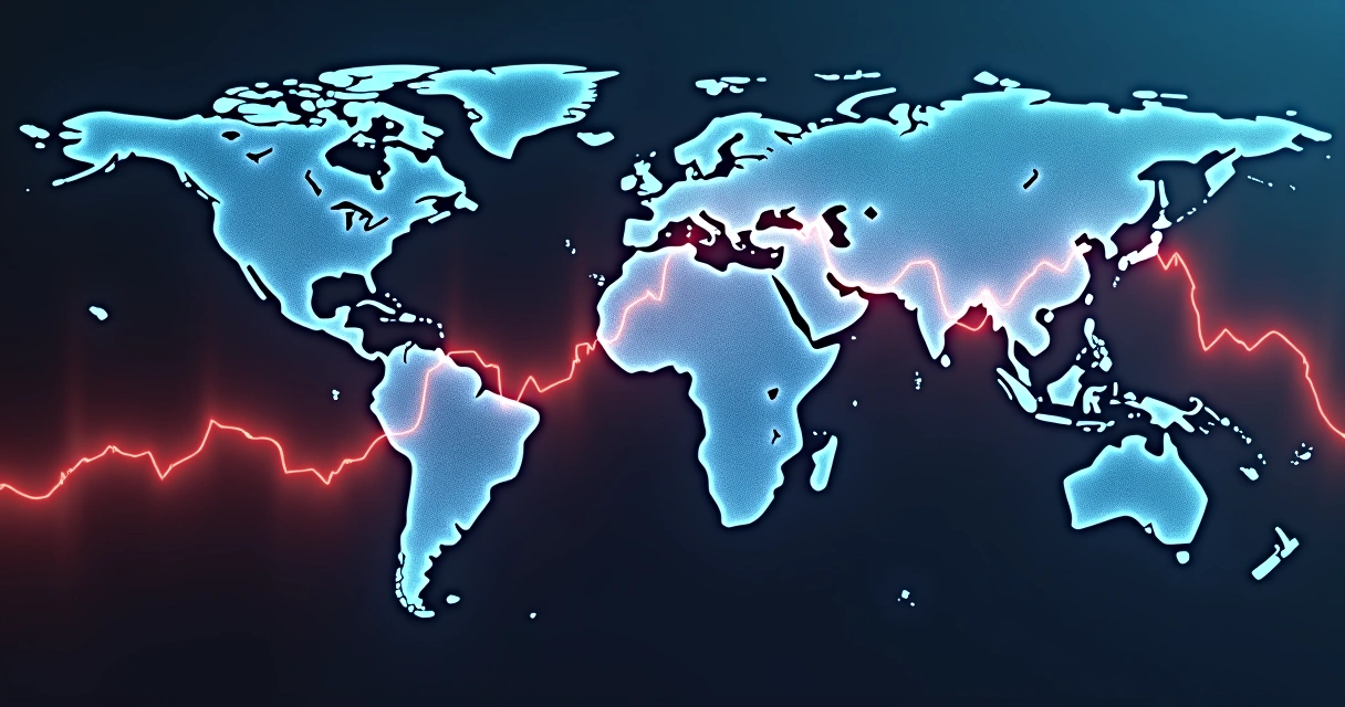 Line chart with sharp oil price peaks and dips, overlaid on a world map with marked regions like the Middle East, Russia, and Latin America