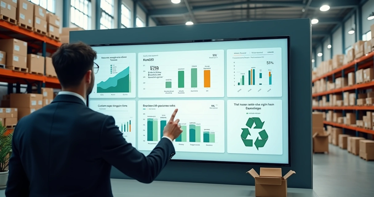 Gestor analisa painel de logística reversa com indicadores de devolução e reciclagem 