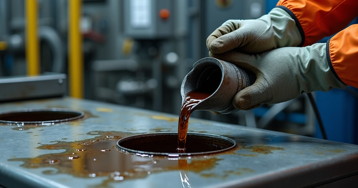 Óleo contaminado sendo removido de máquina industrial