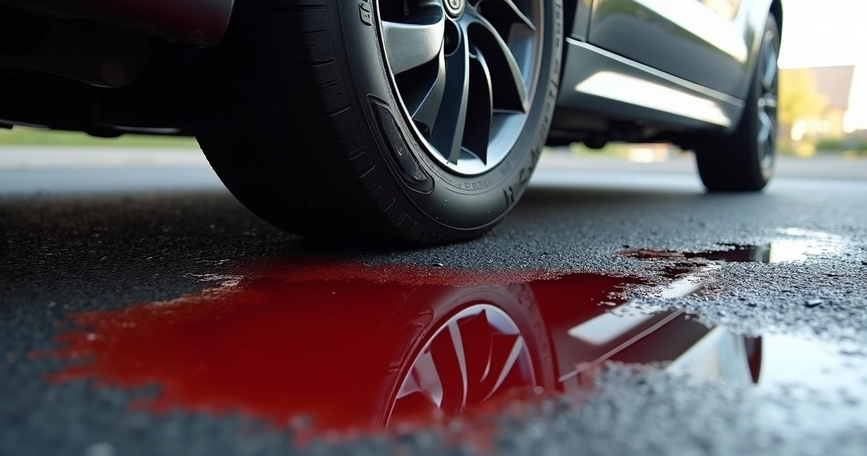 Vazamento de óleo da direção hidráulica no asfalto 