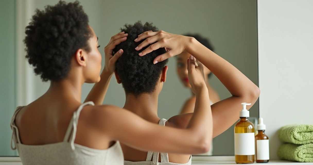 Pessoa massageando óleo de moringa no cabelo 