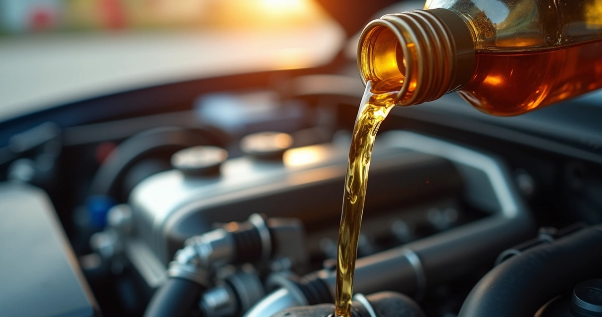 Detalhe do óleo lubrificante escorrendo em motor automotivo
