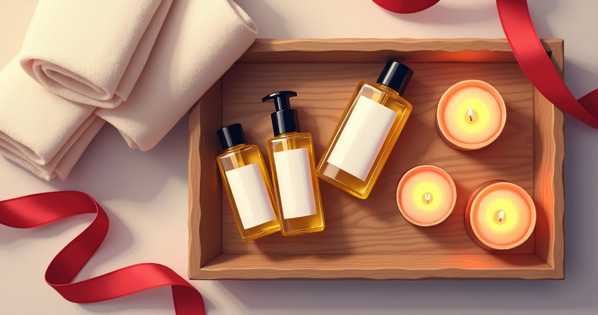 Frascos pequenos de óleos de massagem ao lado de velas sensuais 