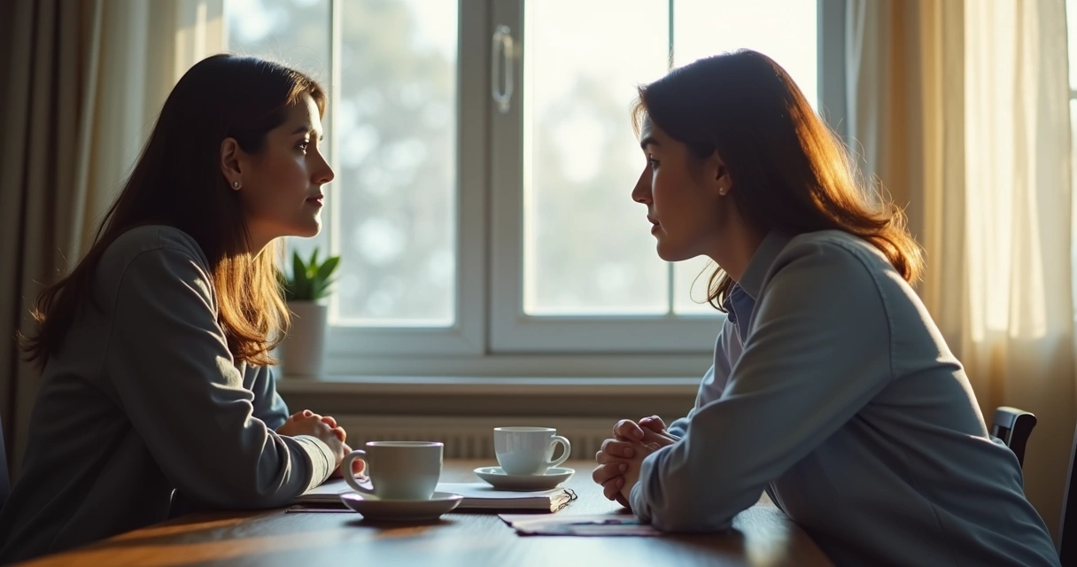 Pessoa olhando para longe em meio a uma conversa a dois 