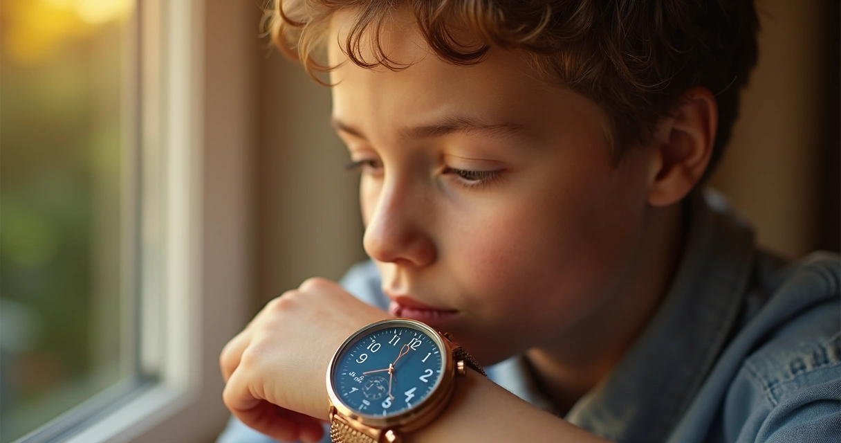 Pessoa olhando para relógio marcando 10:10 