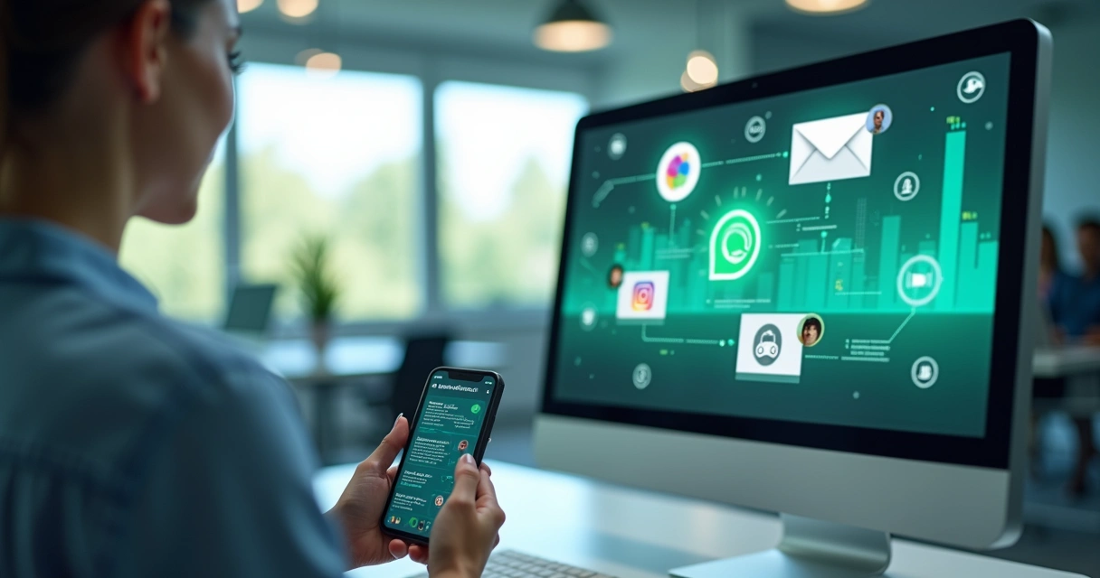 Integração de canais omnichannel com cliente interagindo 