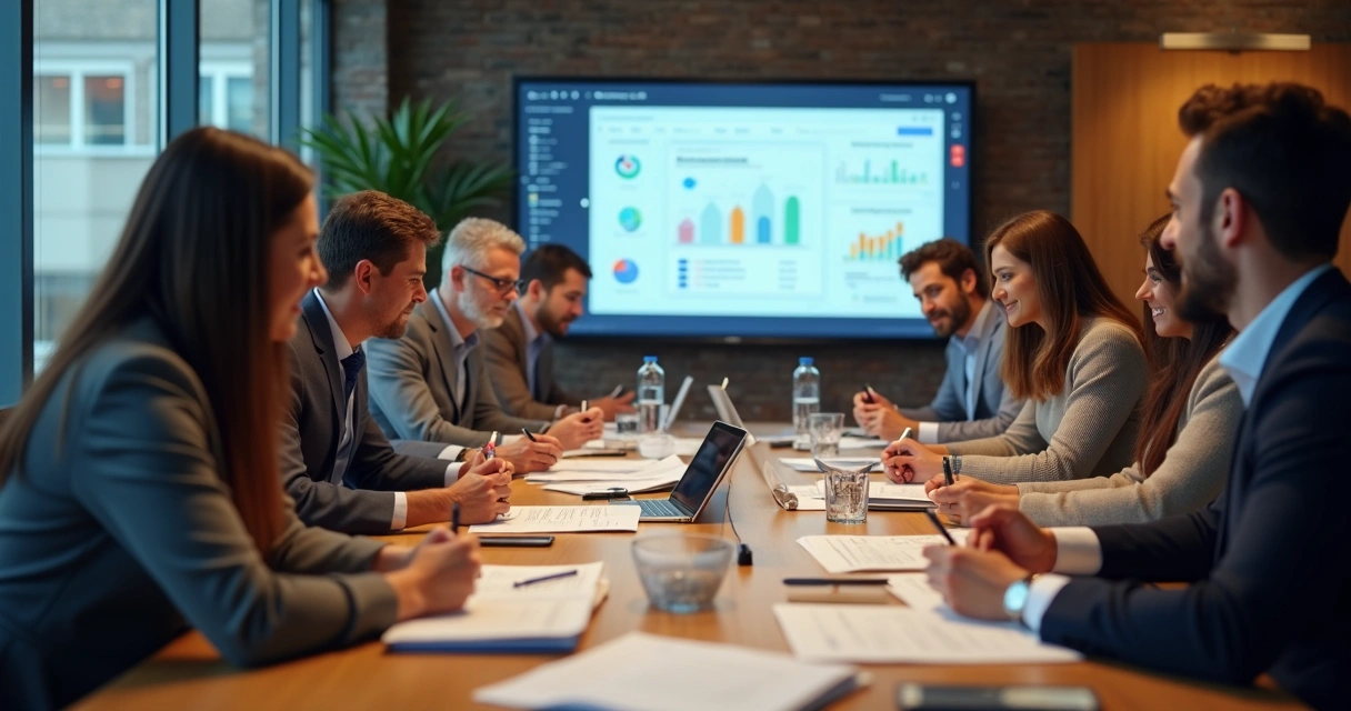 Equipe recebendo novo cliente em reunião de onboarding 