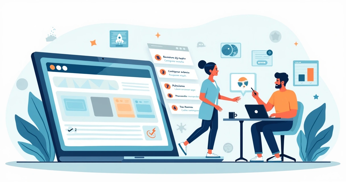 Professional guiding client through onboarding painel de criação de sites 