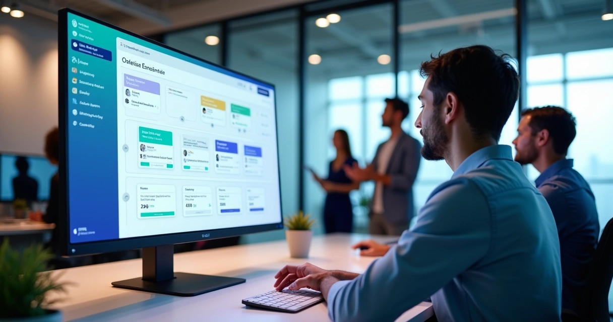Painel de CRM mostrando fluxo de onboarding automatizado com IA e equipe observando 