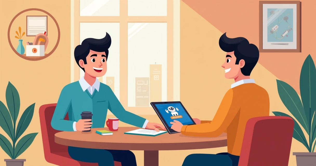 Novo colaborador usando bot em tablet durante onboarding 