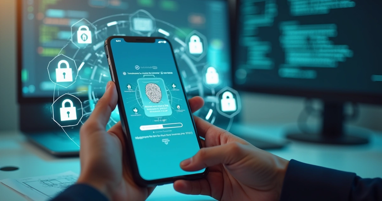 Tela de smartphone mostrando processo de onboarding digital seguro com interface moderna e elementos de segurança 