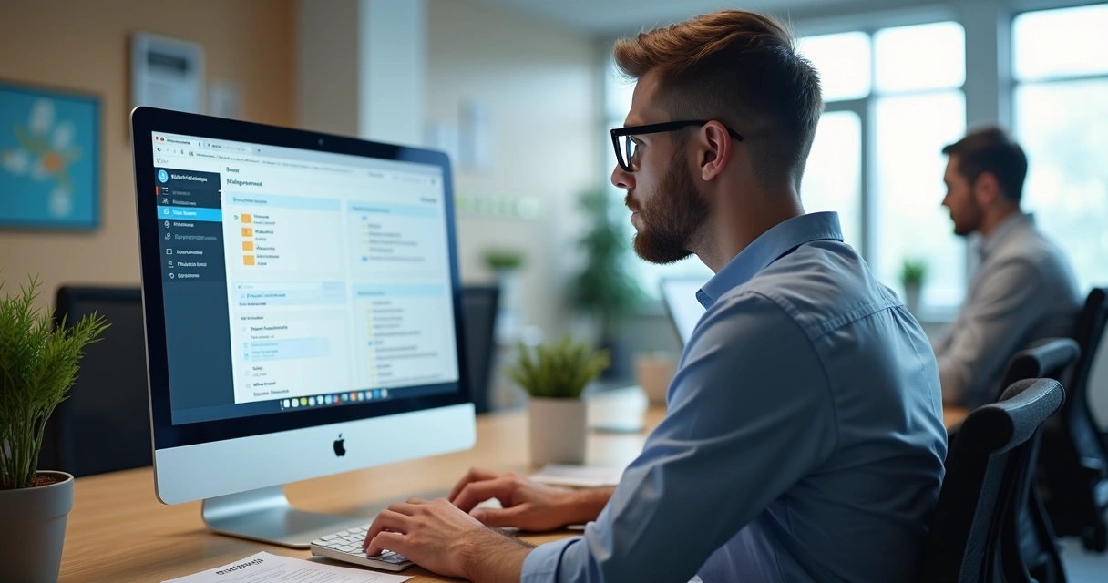 Novo colaborador usando computador durante treinamento digital 