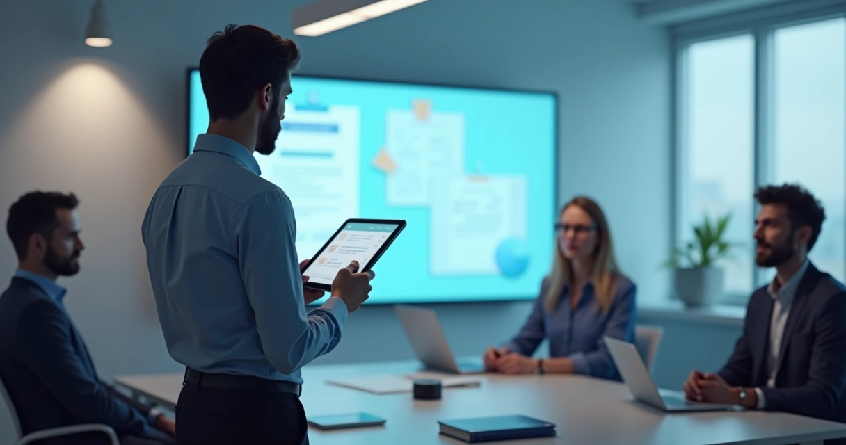 Primeiro parceiro: erros que empresas cometem logo no começo Profissional dando treinamento inicial para grupo de parceiros em sala moderna