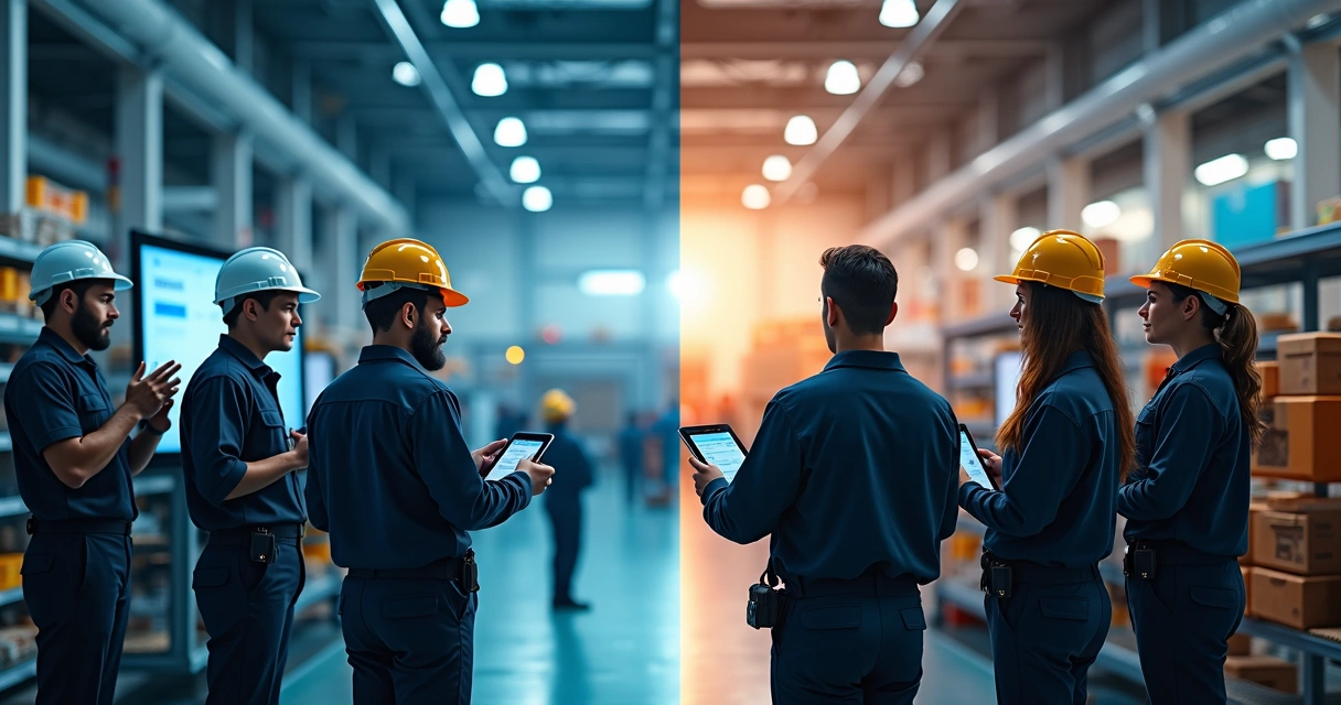 Colaboradores em processo de onboarding: indústria e varejo juntos, recebendo instruções 