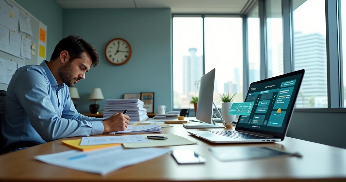 Linha do tempo de onboarding mostrando processos lentos sendo convertidos em fluxo digital organizado 