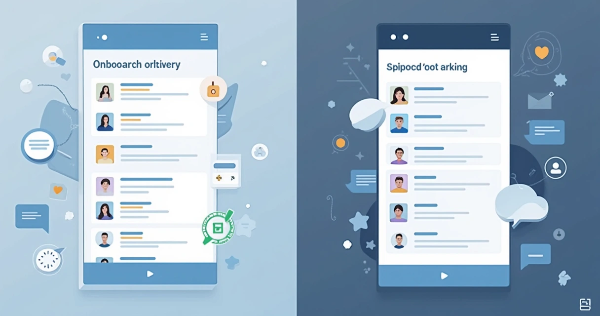 Duas telas lado a lado, uma com interface de onboarding padronizada, outra mostrando um processo adaptativo de onboarding feito por IA 