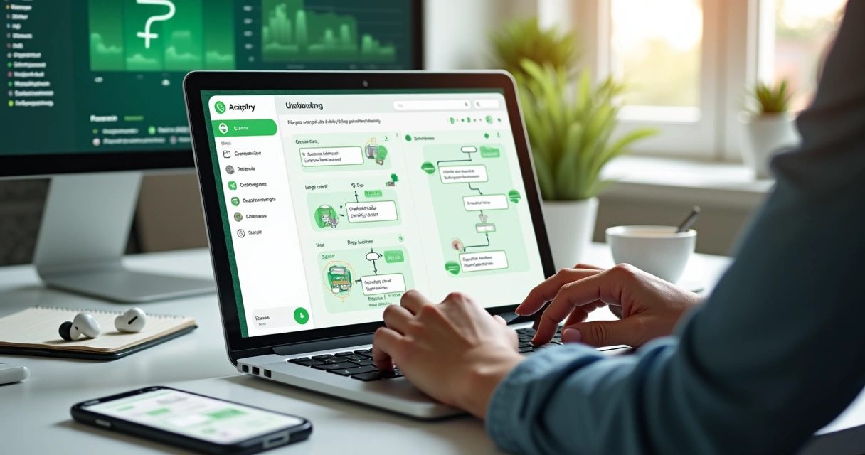 Profissional configurando fluxo de onboarding personalizado no WhatsApp em painel de automação 