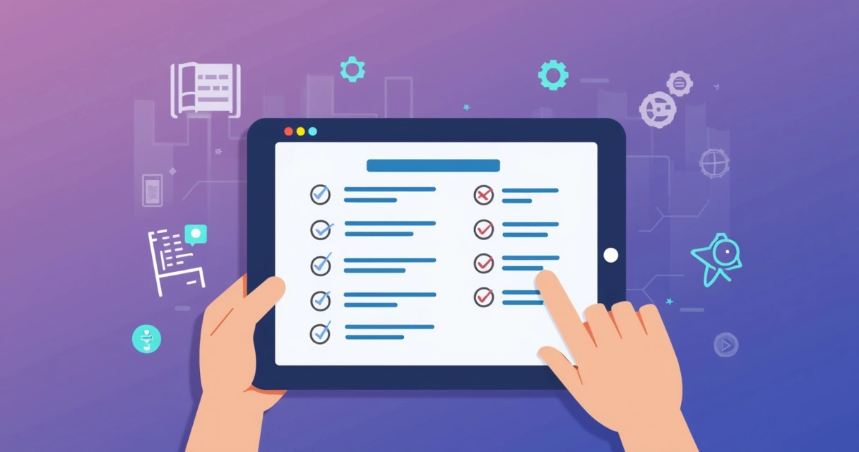 Checklist digital sendo marcado em tablet 