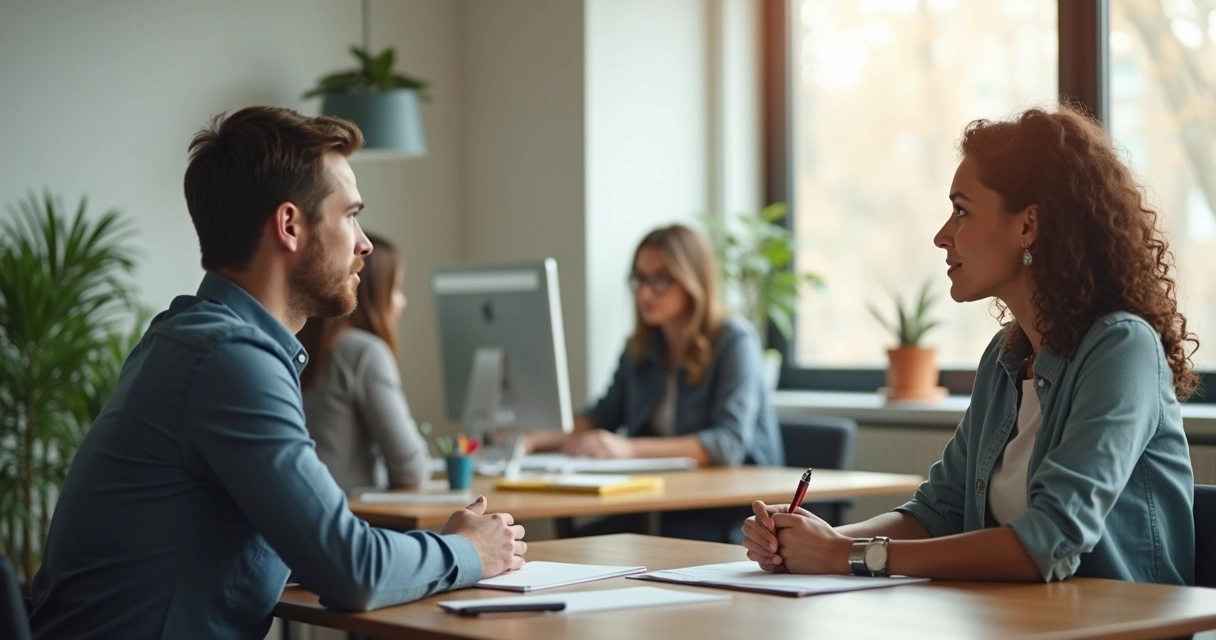 New employee in onboarding discussion with team lead 