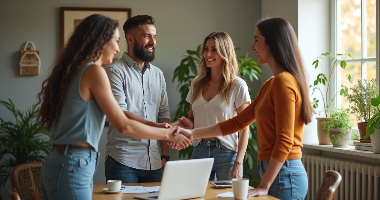 Team supporting a new hire during onboarding in an office 