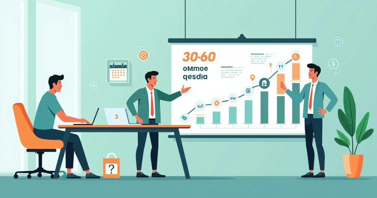 Gestor orientando novo vendedor em onboarding com painel de vendas ao fundo 