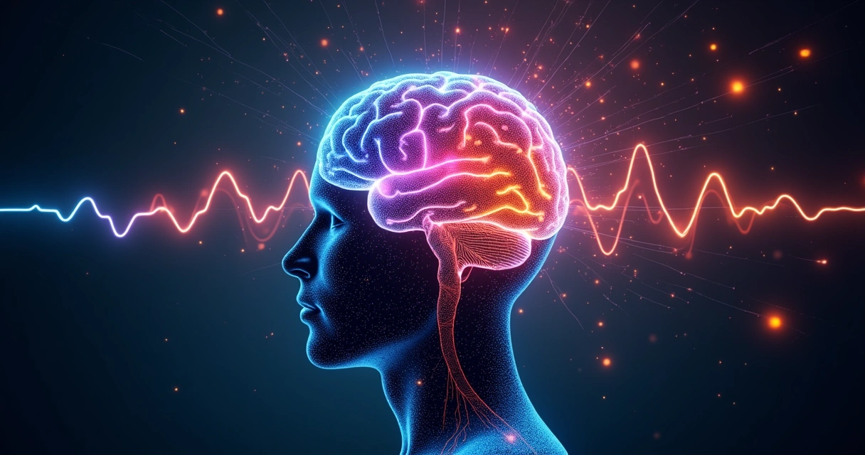 Representação visual de ondas cerebrais coloridas em diferentes frequências 