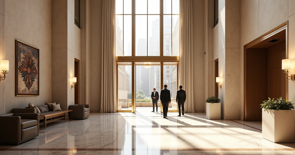 Elegant lobby interior at One Manhattan Square 