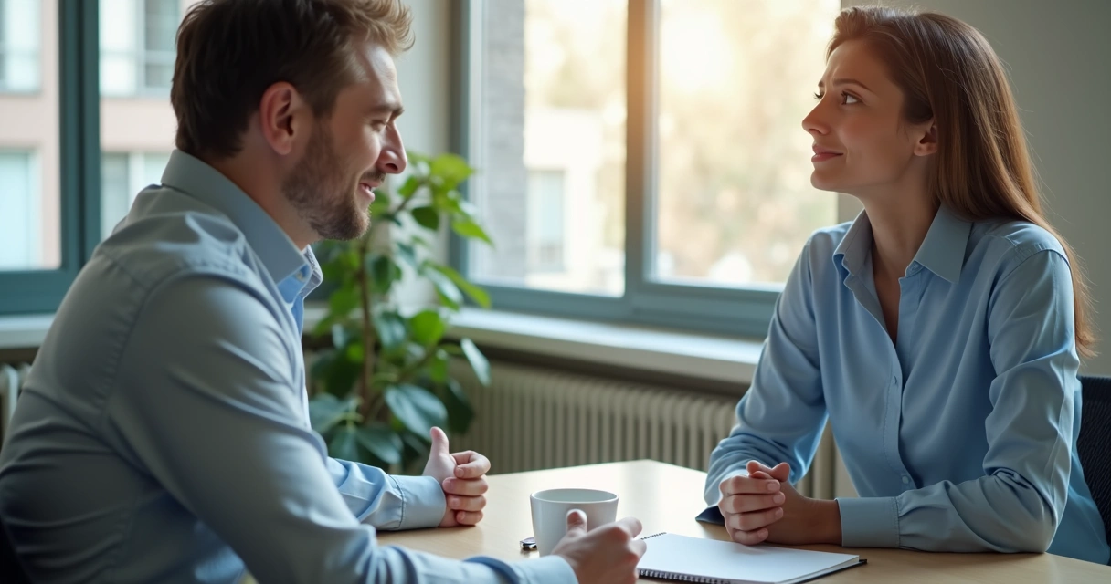 Manager listening closely during a one-on-one conversation
