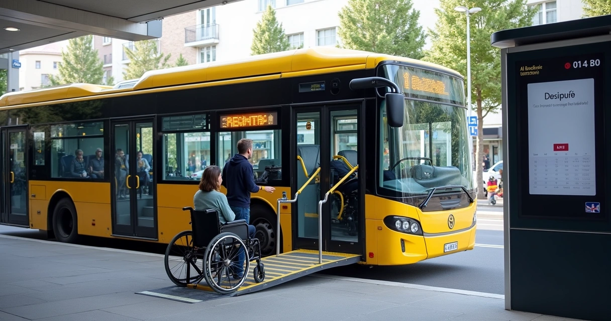 Ônibus acessível com rampa para cadeira de rodas em Portugal