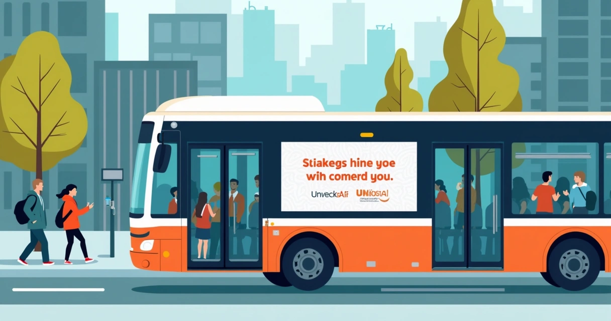 Ônibus urbano com anúncio de sindicato 