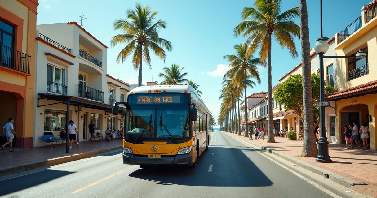 Ônibus urbano circulando em avenida de Ilhéus perto da orla 