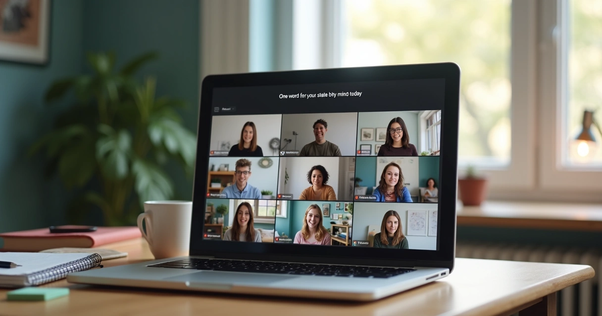 Online class screen with check-in prompt and attentive learners