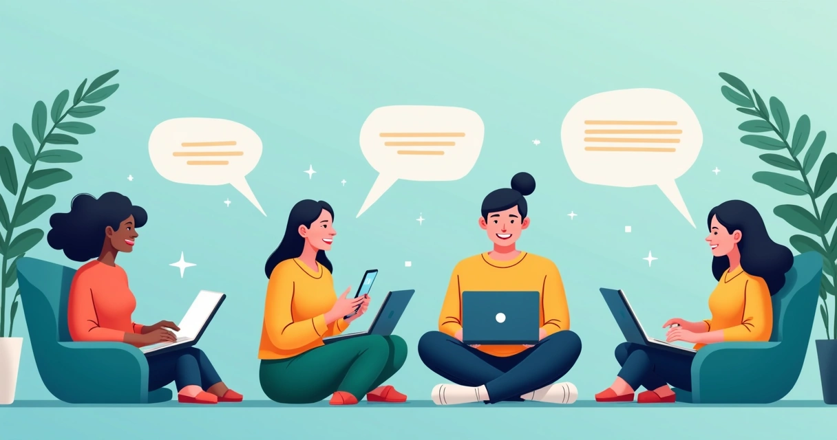 People chatting in a group online on their devices 