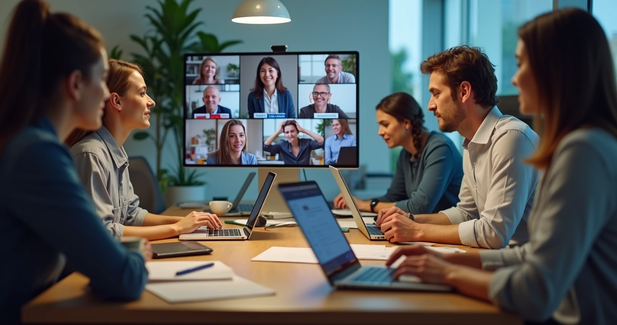 People interacting in a digital group with mood cues on screens